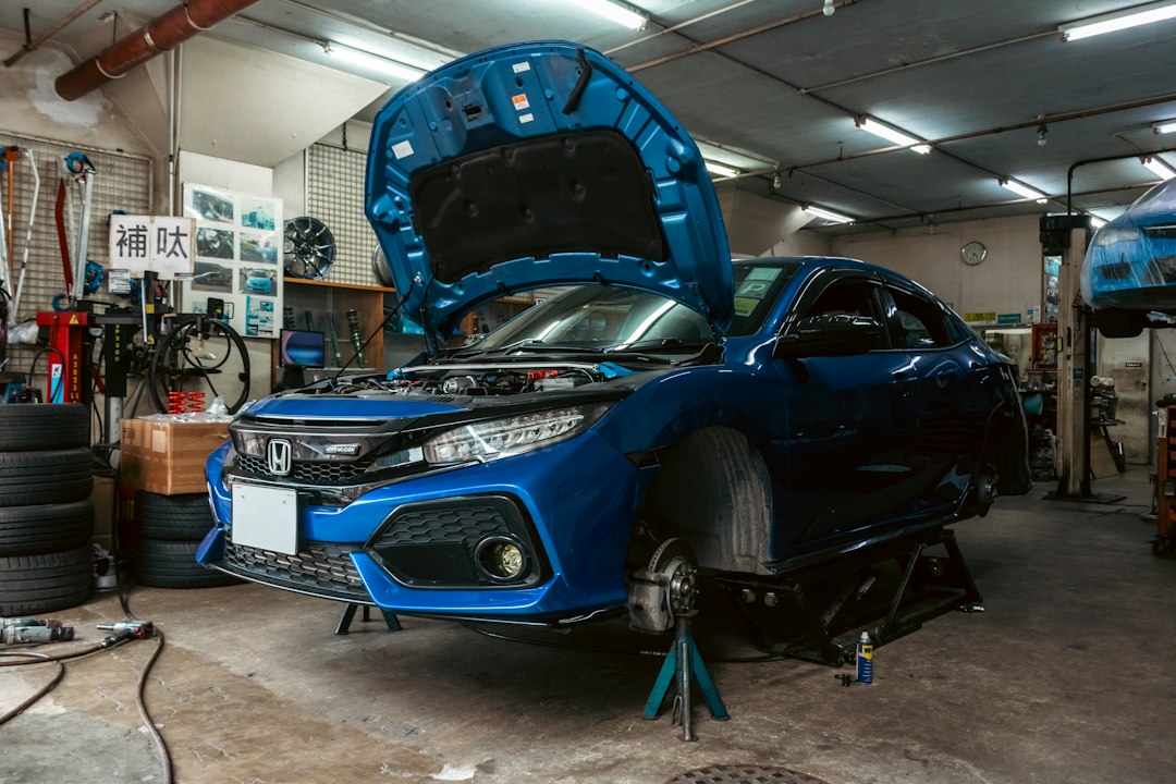 professional automotive service bay with organized tools and equipment ready for work